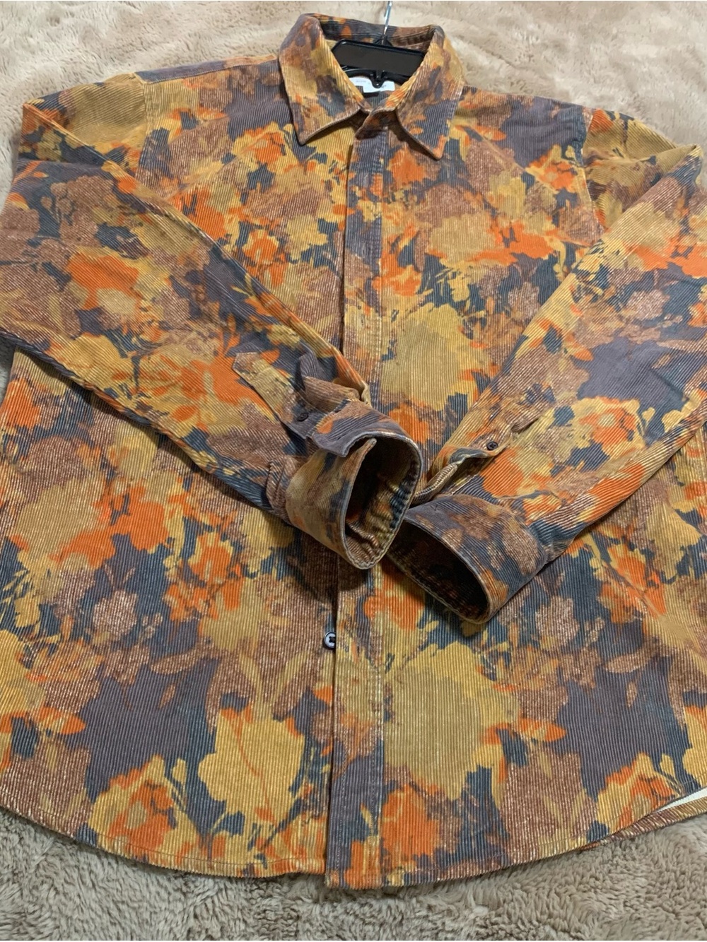 Sun + StoneWomen’s Corduroy Button-Up Shirt Jacket Shacket - Orange/Brown, large